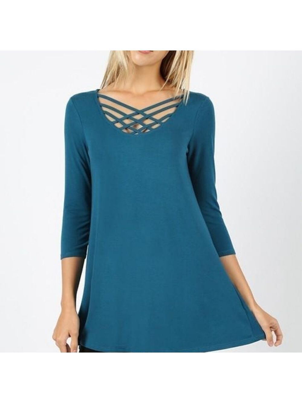 ZENANA 3/4 Sleeve Tunic Top Size Medium NWT